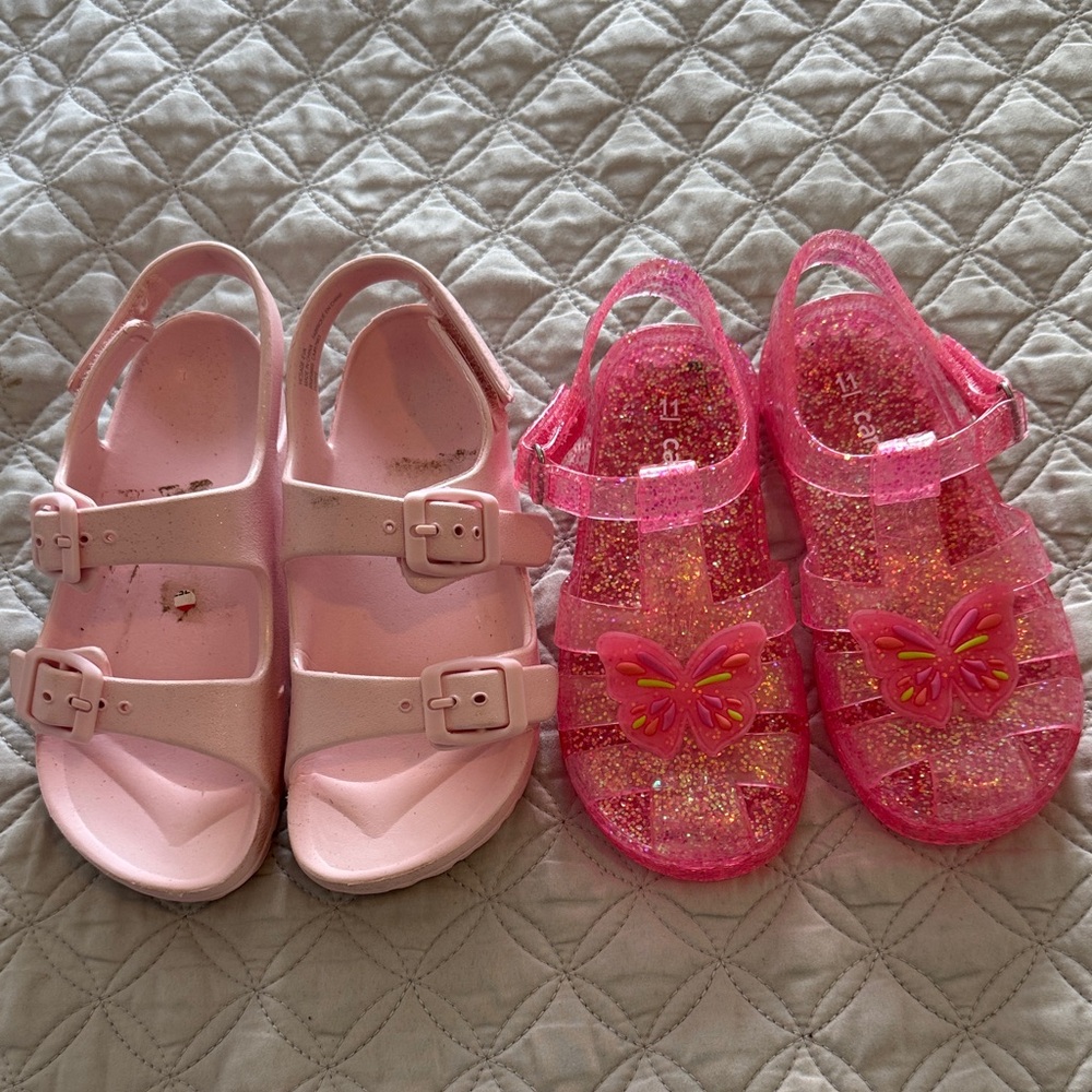 Girls' Pink Glitter Jelly Sandals and Light Pink Buckle Sandals - Kids Shoes
